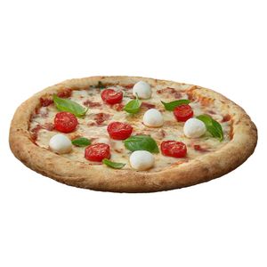 Pizza cu mozzarella din lapte de bivolita, rosii semiuscate si busuioc 400g