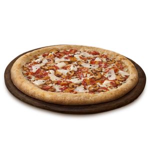 Pizza cu sos de usturoi prajit, mozzarella, bacon si ciuperci 432g