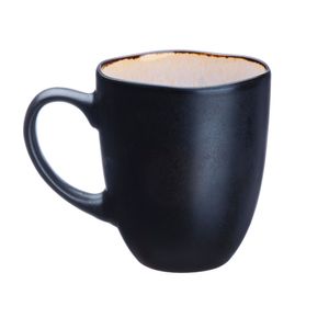 Cana cafea din ceramica glazurata Iris, negru, interior alb, 400ml, set*6 buc