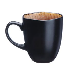 Cana cafea din ceramica glazurata Iris, negru, interior maro, 400ml, set*6 buc