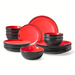 Set vesela ceramica Le Papillon, rosu, 18 piese, 6 persoane