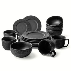 Set vesela ceramica Oasis, negru, 16 piese, 4 persoane