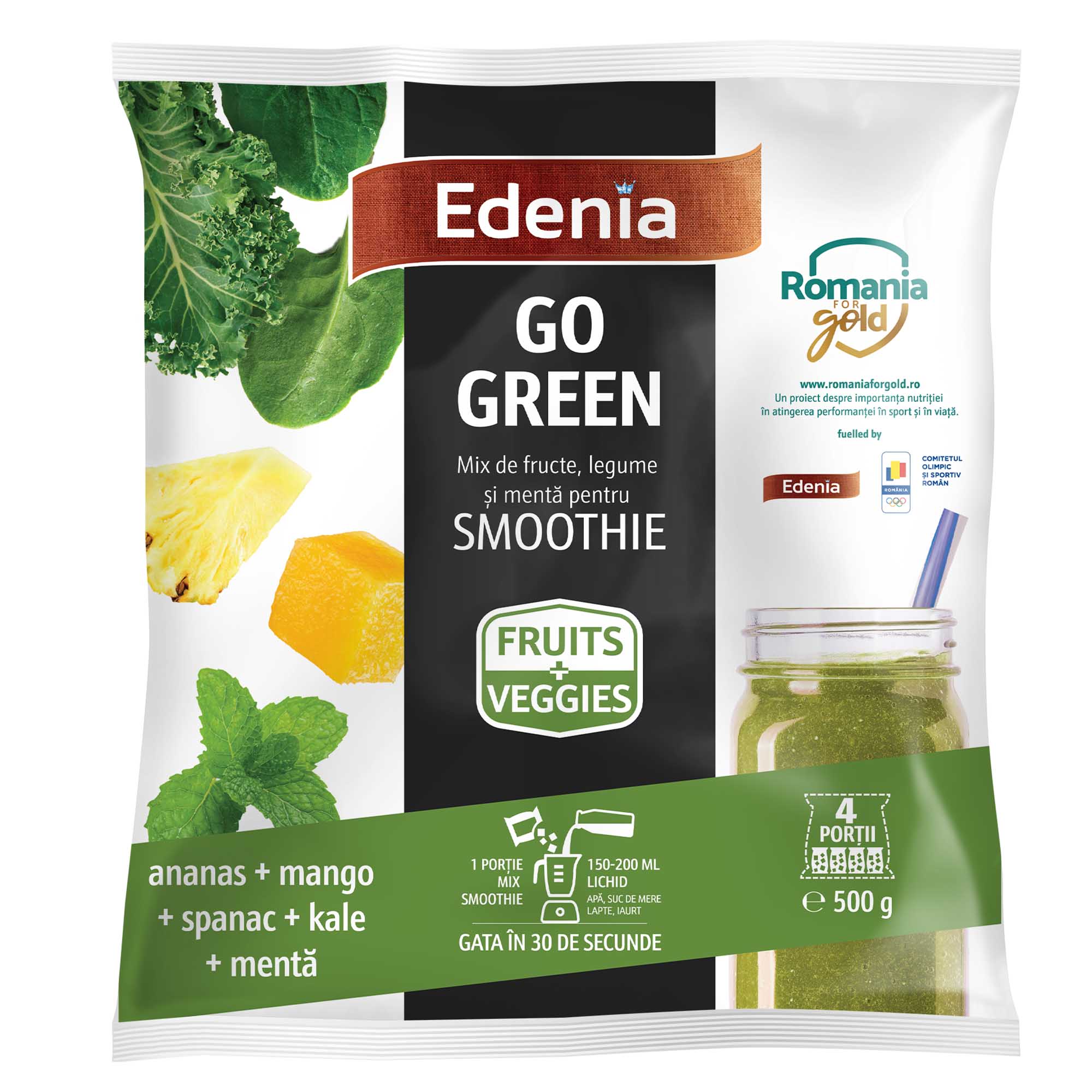 Mix fructe si legume smoothie cu ananas, mango, kale, menta Go